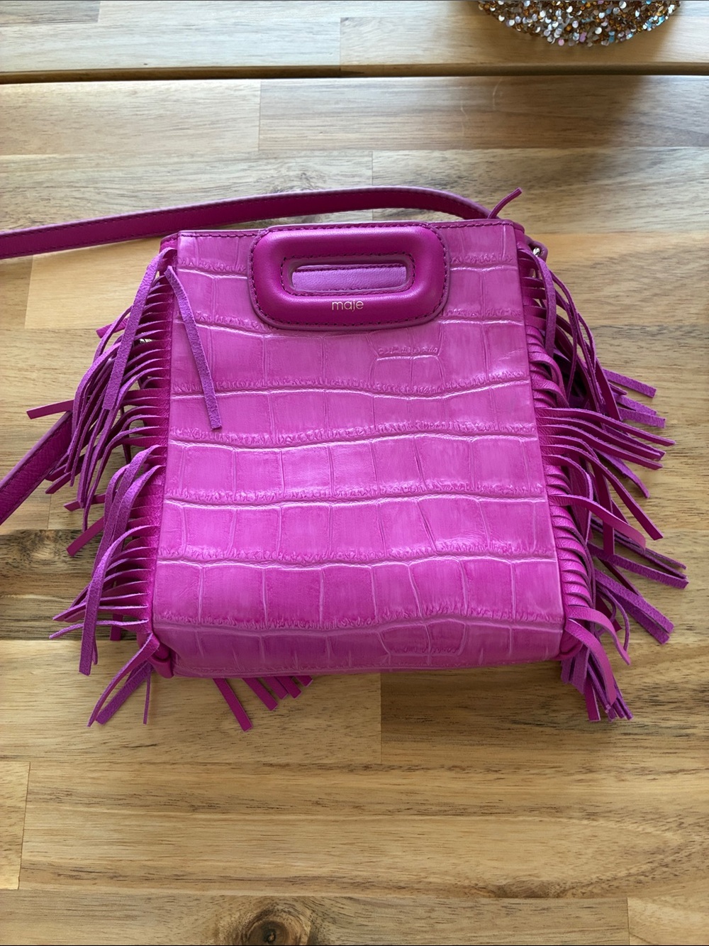 MAJE Pink Fringe Mini embossed-leather M bag NWOT - Picture 6 of 9